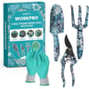 WORKPRO Aluminum Garden Tool Set 4PCS Heavy Duty Hand Garden Tools with Box Include Trowel Rake Pruner Garden Gloves Floral and Insect Printing Garden GiftsBlue flower