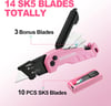 WORKPRO Folding Utility Knife Quick Change Box Cutter Razor Knife for Cartons Cardboard Boxes Blade Storage in Aluminum Handle 13 Extra Blades Included  Pink RibbonPink