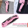 WORKPRO Folding Utility Knife Quick Change Box Cutter Razor Knife for Cartons Cardboard Boxes Blade Storage in Aluminum Handle 13 Extra Blades Included  Pink RibbonPink