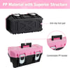 WORKPRO 16inch Tool Box Pink Plastic Toolbox with Metal Latch and Removable Tray Small Tool Storage Organizer with Lock Secured  Pink RibbonWORKPRO 16inch Tool Box Pink Plastic Toolbox with Metal Latch and Removable Tray Small Tool Storage Organizer with Lock Secured  Pink Ribbon