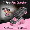 WORKPRO 20V Pink Cordless Drill Driver Set 38 Keyless Chuck 20 Ah Liion Battery 1 Hour Fast Charger and 11inch Storage Bag IncludedPink