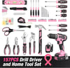 WORKPRO Pink Drill Set 157PCS Tool Kit For Home with 20V Cordless Drill Household Pink Tool Kit including Electric Screwdriver Pink Hammer Tool Kit for Women and Men with Pink Tool BagPink RibbonWORKPRO Pink Drill Set 157PCS Tool Kit For Home with 20V Cordless Drill Household Pink Tool Kit including Electric Screwdriver Pink Hammer Tool Kit for Women and Men with Pink Tool BagPink Ribbon