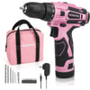 WORKPRO Pink Cordless Drill Driver Set 12V Electric Screwdriver Driver Tool Kit 38 Keyless Chuck Charger and Storage Bag Included  Pink RibbonPink