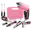 WORKPRO Pink Tool Set with 37V Rotatable Electric Screwdriver 18PCS Portable Ladies Home Tool Kit with Toolbox Cordless Electric Screwdriver Kit Household tool kit for Dorm Apartment Pink RibbonPink