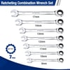 WORKPRO 7Piece Ratcheting Combination Wrench Set 72 Teeth Combo Ratchet Wrenches Set with Roll Up Pouch Metric 8mm17mmMetric