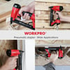 WORKPRO 8016 Pneumatic Staple Gun 21 Gauge Upholstery Stapler with 1500pcs Staples 14to 58 AirPowered Rear Exhaust for Carpentry Woodworking and DIY Projects20G PT50