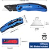 WORKPRO FoldingnbspUtility Knife Heavy Duty Metal Quick Open Axis Lock Box Cutter Quick Change Blade Razor Knife 1PC with 10 Extra SK5 BladesBlue