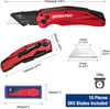 WORKPRO FoldingnbspUtility Knife Heavy Duty Metal Quick Open Axis Lock Box Cutter Quick Change Blade Razor Knife 1PC with 10 Extra SK5 BladesRed