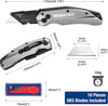 WORKPRO FoldingnbspUtility Knife Heavy Duty Metal Quick Open Axis Lock Box Cutter Quick Change Blade Razor Knife 1PC with 10 Extra SK5 BladesSilver