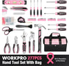 WORKPRO Pink Tool Set 277 PCS Apartment Essentials Hand Tool Bag Set with 13Inch Wide Mouth Open Storage Bag Portable Home Tool Kit Including Hammer Screwdriver and Household Tools  Pink RibbonWORKPRO Pink Tool Set 277 PCS Apartment Essentials Hand Tool Bag Set with 13Inch Wide Mouth Open Storage Bag Portable Home Tool Kit Including Hammer Screwdriver and Household Tools  Pink Ribbon