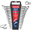 WORKPRO Metric Combination Wrench Set CRV Steel 15PCS Complete Sizes from 8 to 25mm with Rack Organizer Open End and 12Point Box End Mechanic Wrenches Mirror Chrome FinishSAE