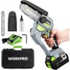 WORKPRO Mini Chainsaw 63 Brushless Cordless Power Compact Chain Saw with 40Ah Battery 20V OneHand Operated Portable Wood Saw with Replacement Chain for Garden Tree Branch Pruning Wood Cutting20V Brushless Motor