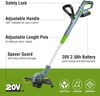 WORKPRO 20V Cordless String TrimmerEdger 12inch with 2Ah LithiumIon Battery 1 Hour Quick Charger 164ft Trimmer Line IncludedWORKPRO 20V Cordless String TrimmerEdger 12inch with 2Ah LithiumIon Battery 1 Hour Quick Charger 164ft Trimmer Line Included