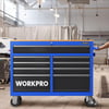 WORKPRO 42Inch 7Drawers Rolling Tool Chest Mobile Tool Storage Cabinet with Wooden Top Equipped with Casters Handle Drawer Liner and Locking System 1000 lbs Load Capacity46 inch