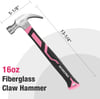 WORKPRO 8 oz Claw Hammer with Fiberglass Handle All Purpose Hammer with Forged Hardened Steel Head Smooth Face amp Shock Reduction Grip  Pink Ribbon16oz