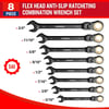 WORKPRO 8piece FlexHead Ratcheting Combination Wrench Set Metric 917 mm 72Teeth CrV Constructed Nickel Plating with Organization BagSAE AntiSlip Tooth