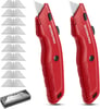 WORKPRO Premium Utility Knife 2PC Retractable All Metal Heavy Duty Box Cutter Quick Change Blade Razor Knife with 10 Extra BladesRed