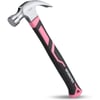 WORKPRO 8 oz Claw Hammer with Fiberglass Handle All Purpose Hammer with Forged Hardened Steel Head Smooth Face amp Shock Reduction Grip  Pink Ribbon16oz