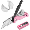 WORKPRO Folding Utility Knife Quick Change Box Cutter Pink Razor Knife for Cartons Cardboard Boxes with Blade Storage Design Extra 15 Blades Included  Pink RibbonPink