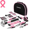 WORKPRO Pink Tool Kit  Hand Tool Set with Easy Carrying Round Pouch  Durable Long Lasting Chrome Finish Tools  Household Tool Kit Perfect for DIY Home Maintenance  Pink RibbonWORKPRO Pink Tool Kit  Hand Tool Set with Easy Carrying Round Pouch  Durable Long Lasting Chrome Finish Tools  Household Tool Kit Perfect for DIY Home Maintenance  Pink Ribbon