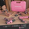 WORKPRO Home Tool Kit with Power Drill 108PCS Power Home Tool Set with 12V 15 Ah Battery Powered Screwdriver and Tool Box Electric Cordless Drill Set with Keyless Chuck and Variable Speed TriggerPink