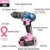 imageWORKPRO 20V Cordless Drill Driver Kit 38 Keyless Chuck 20 Ah Liion Battery 1 Hour Fast Charger and 11inch Green Storage Bag IncludedPink