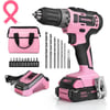 imageWORKPRO 20V Cordless Drill Driver Kit 38 Keyless Chuck 20 Ah Liion Battery 1 Hour Fast Charger and 11inch Green Storage Bag IncludedPink