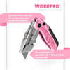 imageWORKPRO Folding Utility Knife QuickChange Pink Box Cutter with Blade Storage Compartment Hidden in Lightweight Aluminum Diecast Handle 12 Extra Blades Included  Pink Ribbon