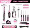 imageWORKPRO Pink Tool Set  100 Pieces Pink Tool Kit with Easy Carrying Pouch Household Tool Kit for Home Apartment Office College Perfect for DIY Projects Home Maintenance  Pink RibbonPink