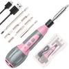 imageWORKPRO Electric Cordless Screwdriver Set  4V USB Rechargeable Lithiumion Battery Screwdriver Kit with LED Light  Small Screwdriver with 7pcs Bits for Home Office Apartment  Pink RibbonPink