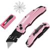 imageWORKPRO Folding Utility Knife Quick Change SK5 Pink Box Cutter Aluminum Handle Razor Knife for Boxes Cartons Cardboard 10 Extra Blades Included  Pink Ribbon