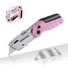 imageWORKPRO Folding Utility Knife QuickChange Pink Box Cutter with Blade Storage Compartment Hidden in Lightweight Aluminum Diecast Handle 12 Extra Blades Included  Pink Ribbon