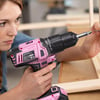 imageWORKPRO Pink Cordless 20V Lithiumion Drill Driver Set 1 Battery Charger and Storage Bag Included  Pink Ribbon