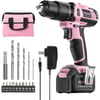 imageWORKPRO Pink Cordless 20V Lithiumion Drill Driver Set 1 Battery Charger and Storage Bag Included  Pink Ribbon