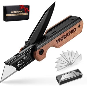 WORKPRO 2in1 Folding KnifeUtility Knife QuickChange Box Cutter with Belt Clip Liner Lock and G10 Handle Extra 10 SK5 Blades Included BlueWood