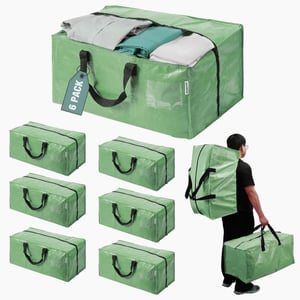 WORKPRO 6 Pack Extra Large Moving Bags with Zippers ampamp Carrying Handles Backpack Straps HeavyDuty Storage Tote for Space Saving Moving Storage  PinkGreen