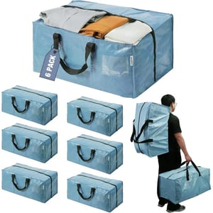 WORKPRO 6 Pack Extra Large Moving Bags with Zippers ampamp Carrying Handles Backpack Straps HeavyDuty Storage Tote for Space Saving Moving Storage  PinkDusty Blue