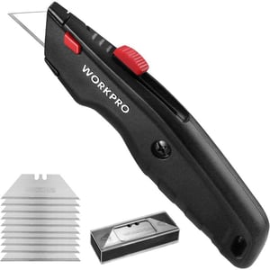 WORKPRO Premium Utility Knife 1PC Retractable All Metal Heavy Duty Box Cutter Quick Change Blade Razor Knife with 10 Extra BladesBlack