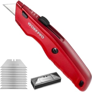 WORKPRO Premium Utility Knife 1PC Retractable All Metal Heavy Duty Box Cutter Quick Change Blade Razor Knife with 10 Extra BladesRed