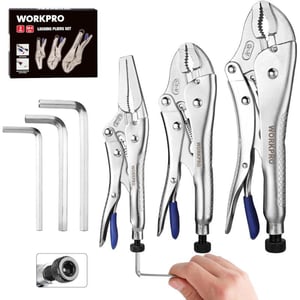 WORKPRO 5Piece CRV Locking Pliers Set 612 912 Long Nose Locking Pliers 5 7 and 10 Curved Jaw Locking Pliers Fast Release with 3pc Hex Keys3