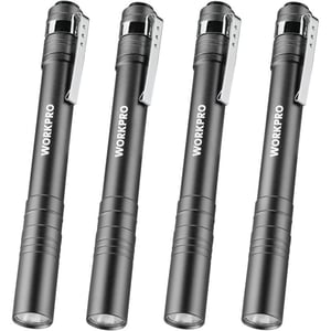 WORKPRO LED Pen Light Set BatteryPowered Aluminum Handheld Flashlights Pocket Torch Penlight with High Lumens for Camping Outdoor Emergency Everyday 8AAA Batteries Included Gray 4PackGray