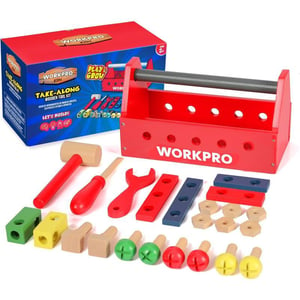 WORKPRO Wooden Building Toy Tools Set Building Toy Set CreativeampEducational Construction Toy Great Gift for Toddlers 324pcs TakeAlong Wooden Tool Kit