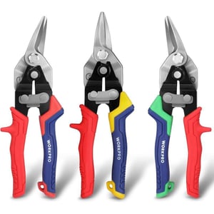 WORKPRO 3 Piece Aviation Tin Snips Set 8 Inch Metal Cutter Shear for Left Right and Straight Cut CrV Blade Ergonomic Handle with Hang Hole amp Safety LatchLeftRightStraight