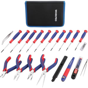 WORKPRO 33PCS Precision Repair Tool Set Includes Pliers Set Screwdrivers Set Craft amp Utility Knife Tweezers Electronic Repair Tool Kit with Pouch for Laptops Phones Computer  Pink RibbonBlue