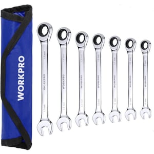 WORKPRO 7Piece Ratcheting Combination Wrench Set 72 Teeth Combo Ratchet Wrenches Set with Roll Up Pouch Metric 8mm17mmMetric