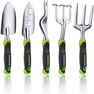 WORKPRO Garden Tool Set 5 Pieces Gardening Work Gifts Cast Aluminum Outdoor Hand Tools Kit for Men and Women Including Trowel Transplanter Weeder Hand Fork CultivatorGreen