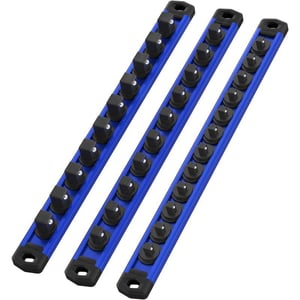 WORKPRO Magnetic Socket Organizer Set 3Piece Aluminum Alloy Socket Rail Heavy Duty Socket Holder Socket Rack Kit 14Inch x 12 Clips 38Inch x 10 Clips 12Inch x 10 Clips Blue3 Pieces14 38 amp 12 DR Blue