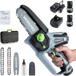 WORKPRO Mini Chainsaw 63 Brushless Cordless Power Compact Chain Saw with 40Ah Battery 20V OneHand Operated Portable Wood Saw with Replacement Chain for Garden Tree Branch Pruning Wood Cutting12V