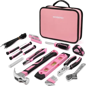 WORKPRO Pink Tool Set  100 Piece Pink Tool Kit with Easy Carrying Pouch Household Tool Kit for Home Apartment Office College Perfect for DIY Projects Home Maintenance  Pink RibbonPink