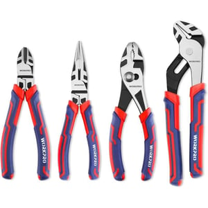 WORKPRO 4Piece Pliers Set Premium CRV Construction Pliers Tool Sets Including Long Nose Diagonal Cutting Groove Joint and Slip Joint Pliers  Pink RibbonRed